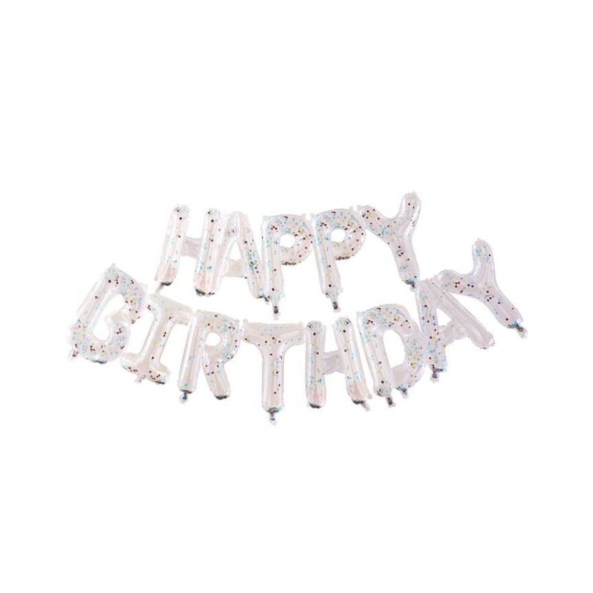 Rainbow Confetti Happy Birthday Bunting Balloons