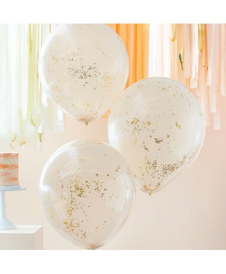 3 Peach with Rose Gold Micro Confetti Balloons
