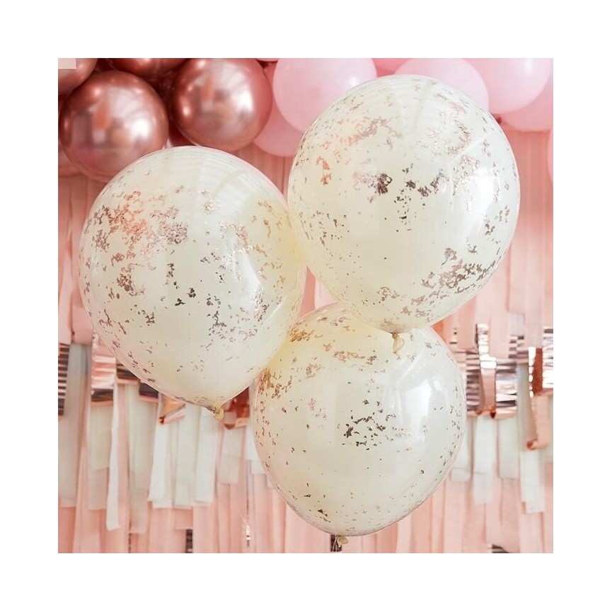 3 Cream with Rose Gold Micro Confetti Balloons