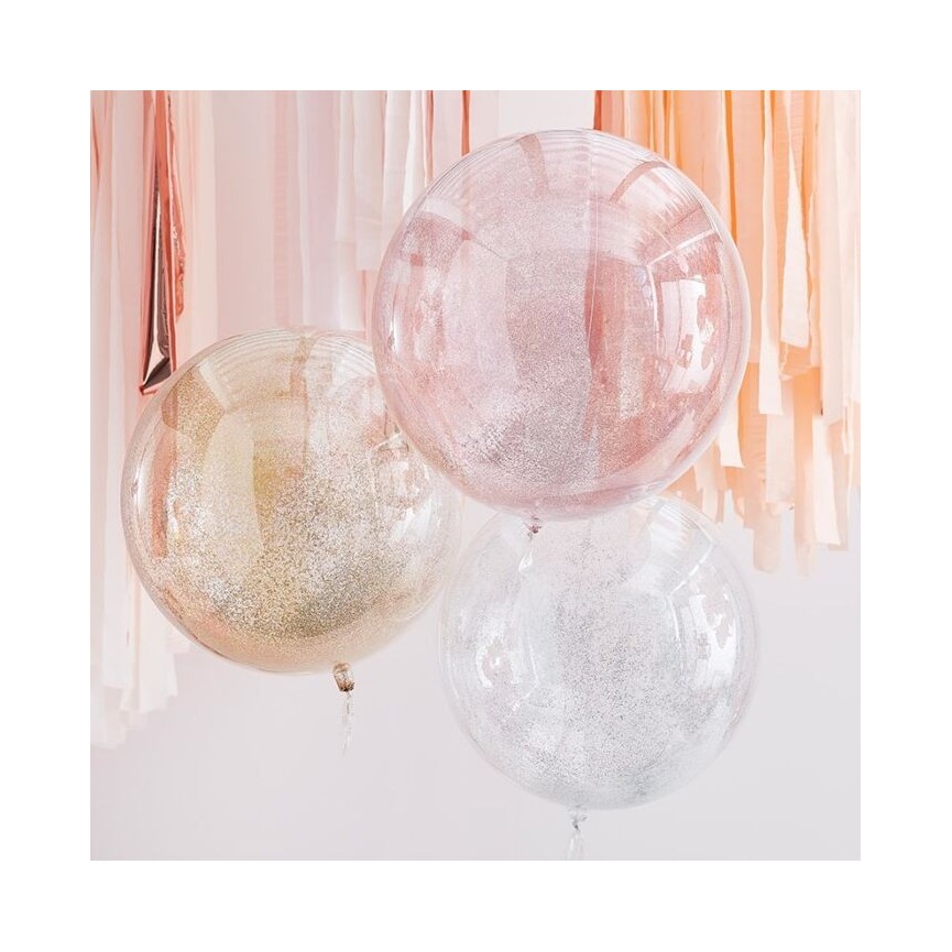 3 Peach Sprayed Sphere Orb Balloons