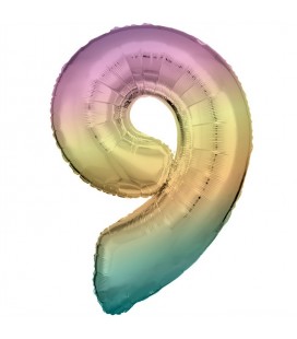 Pastel Rainbow Foil Ballon Number 9