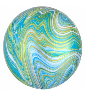 Sphärischer Orbz Folienluftballon Marble Blue/Green