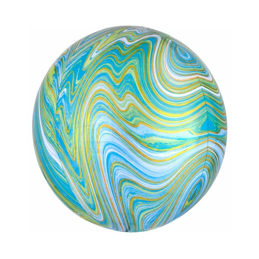 Sphärischer Orbz Folienluftballon Marble Blue/Green