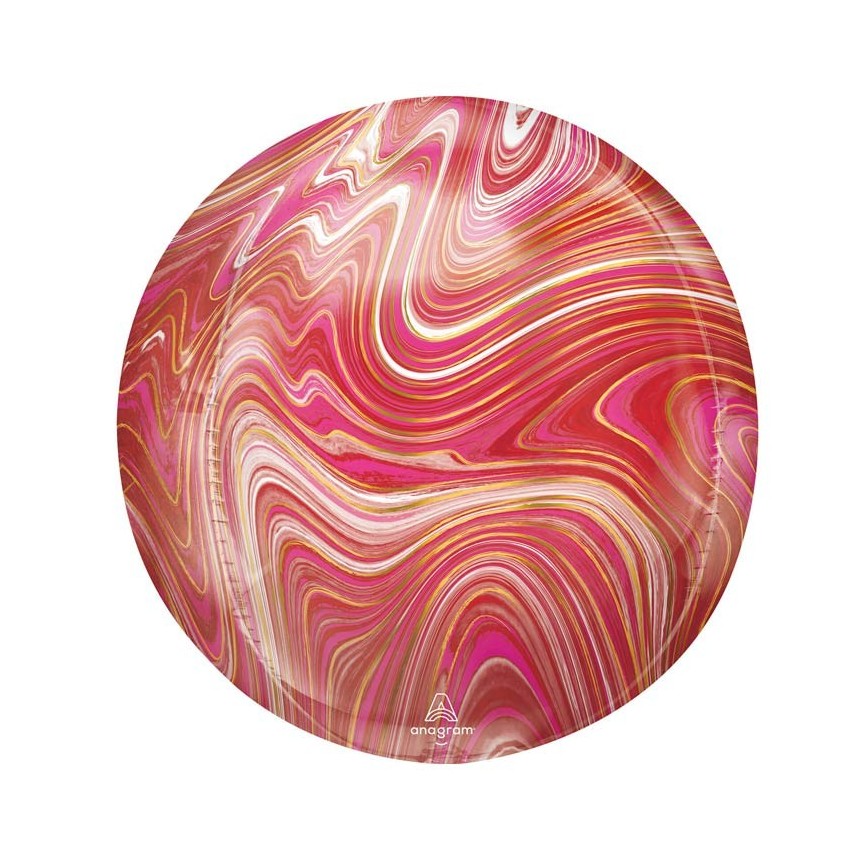 Sphärischer Orbz Folienluftballon Marble Red/Pink