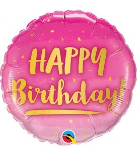Ballon Alu Gold & Pink Happy Birthday