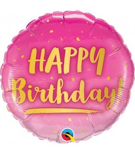 Happy Birthday Gold & Pink Folienluftballon