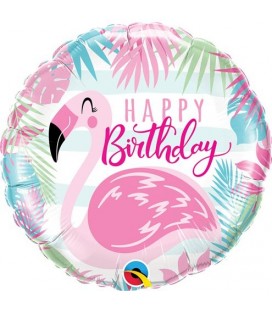 Ballon Alu Pink Flamingo Happy Birthday