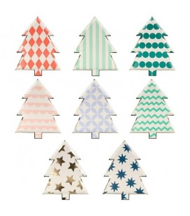 8 Patterned Christmas Tree Plates