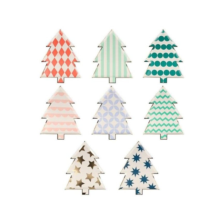 8 Patterned Christmas Tree Plates