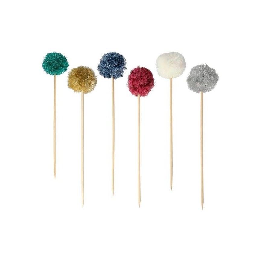 6 Metallische Pompom Cake Toppers