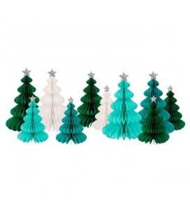 Set of 10 Green Forest Honeycomb Decorations