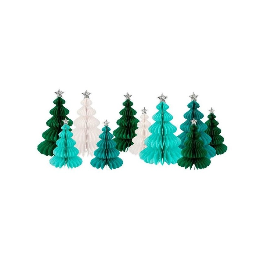 Set de 10 Décorations de table Sapins papier nid d'abeille