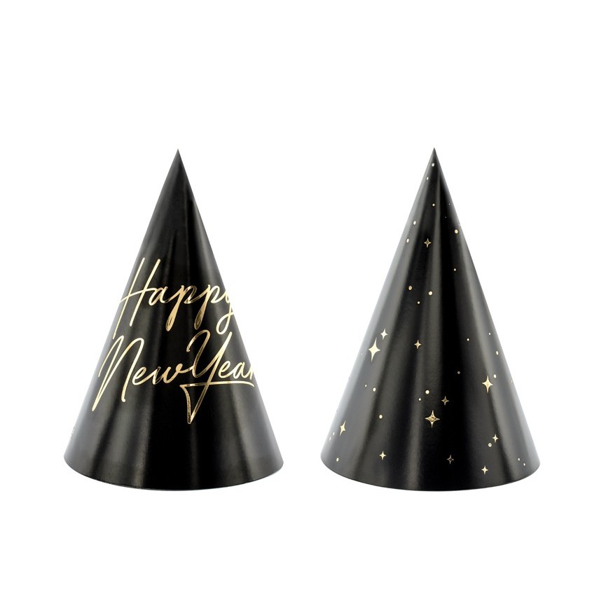 6 Chapeaux de Fête noirs "Happy New Year"