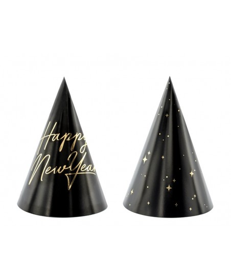 6 "Happy New Year" black Party Hats