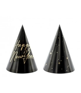 6 "Happy New Year" black Party Hats