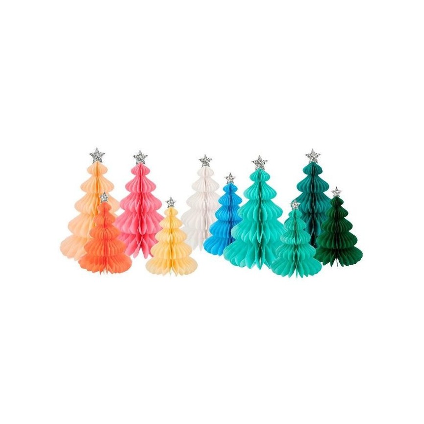10 Tree Honeycomb Decorations - Rainbow
