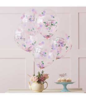 5 Floral Confetti Balloons Happy birthday