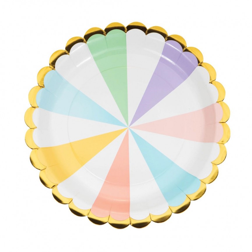 8 Large Scalloped Pastel Plates