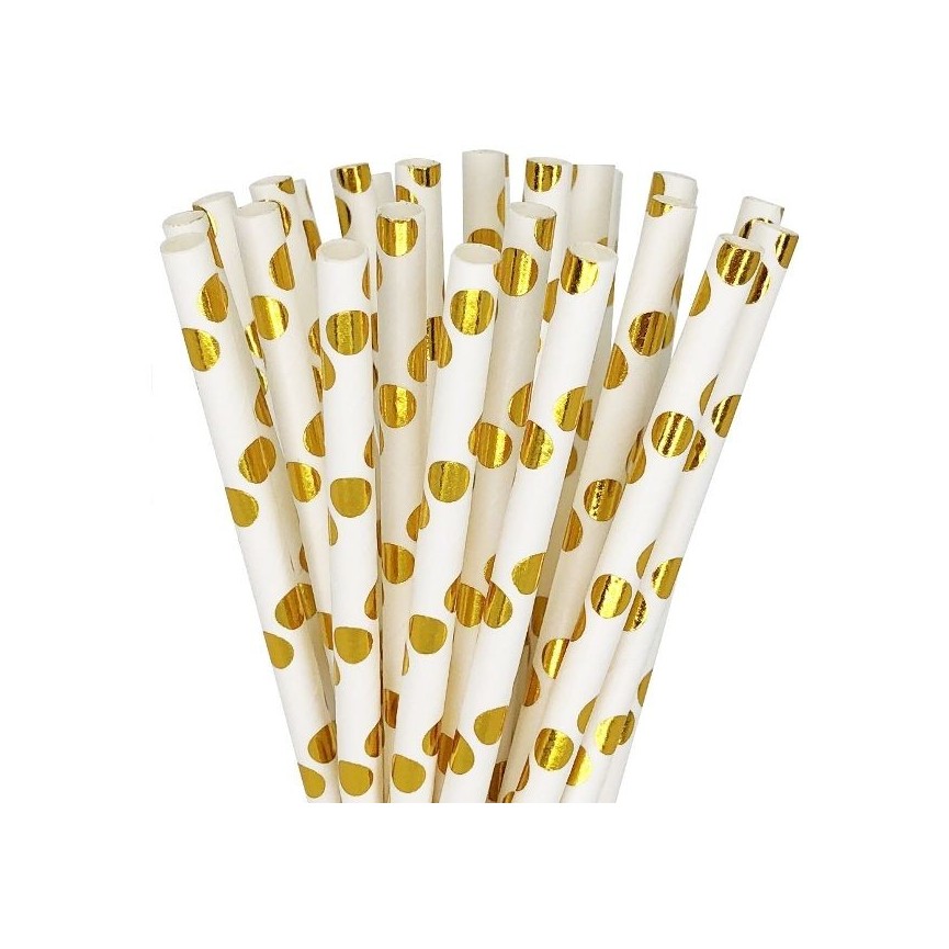 25 Gold Polka Dots Paper Straws