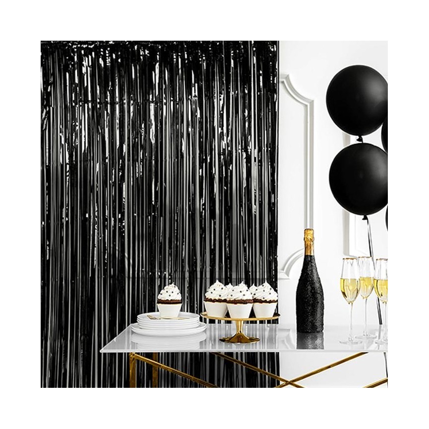 Black Foil Fringe Party Curtain