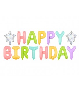 Ballons Mylar Lettres Happy Birthday Pastel