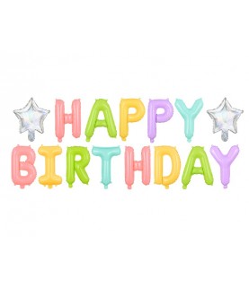 Ballons Mylar Lettres Happy Birthday Pastel
