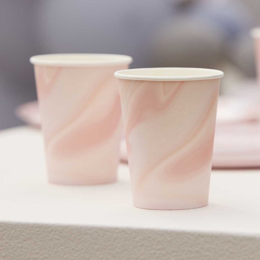 Pink Marble Print Paper Cups