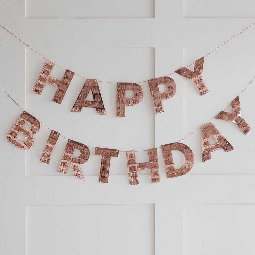 Rose Gold Fringe Happy Birthday Bunting