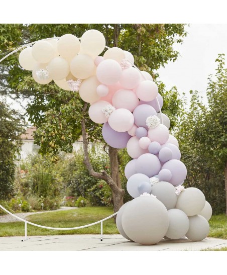 Luxe Pink, Lilac & Grey Balloon Arch with Hydrangeas