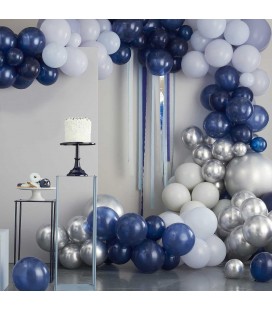 Arche de Ballons Argent, Bleu marine & Bleu clair (Kit luxe)