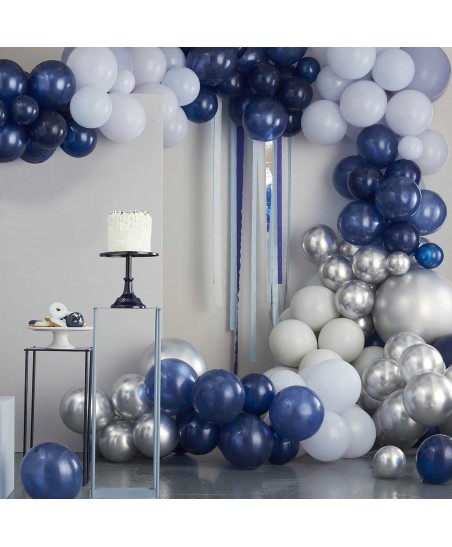 Luftballonbogen in Silber, Marineblau & Hellblau (Luxus Bausatz)