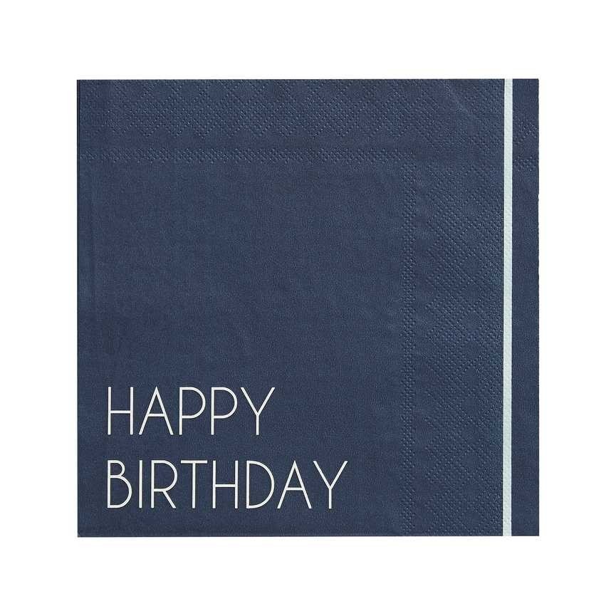 Marineblaue Happy Birthday Servietten