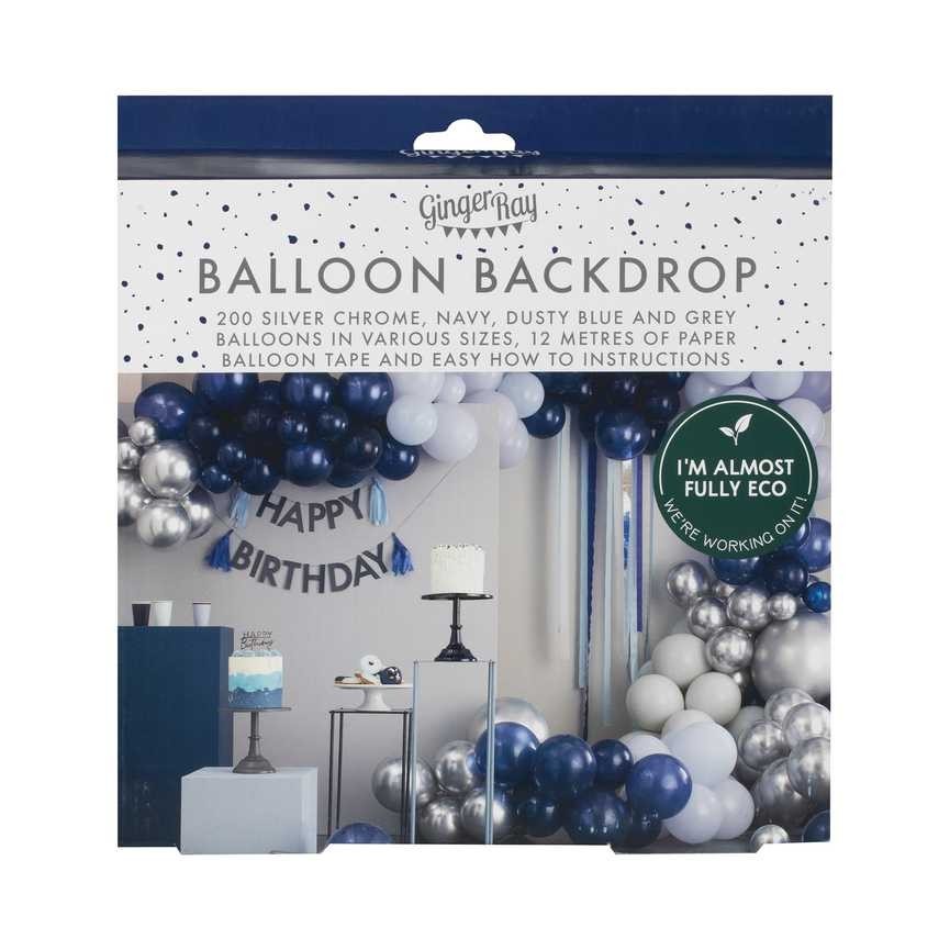 Kit Luxe Arche de Ballons Argent, Bleu marine & Bleu clair