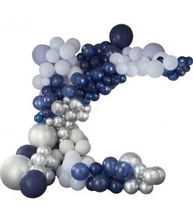 Luftballonbogen in Silber, Marineblau & Hellblau (Luxus Bausatz)