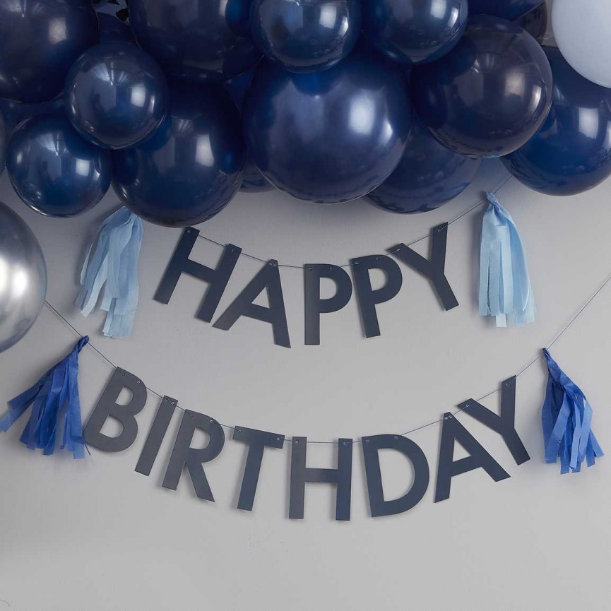 Guirlande Happy Birthday Bleue avec Tassels