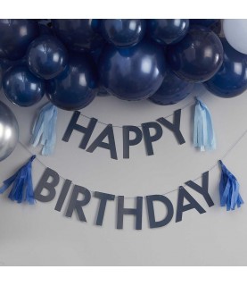 Guirlande Happy Birthday Bleue avec Tassels