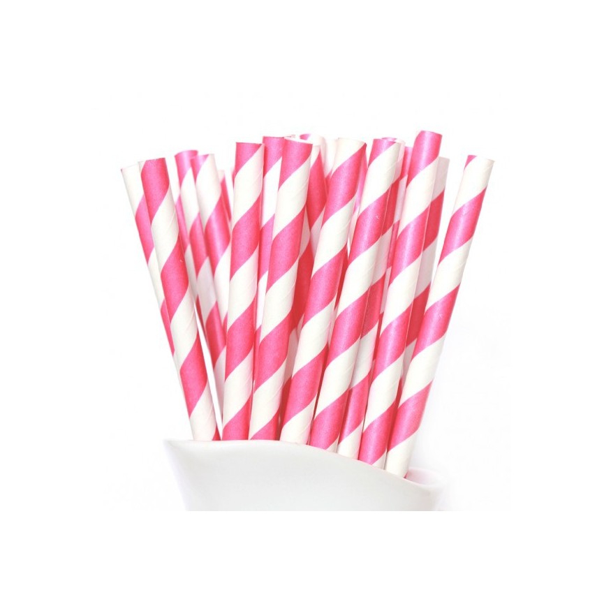 24 Magenta Striped Paper Straws