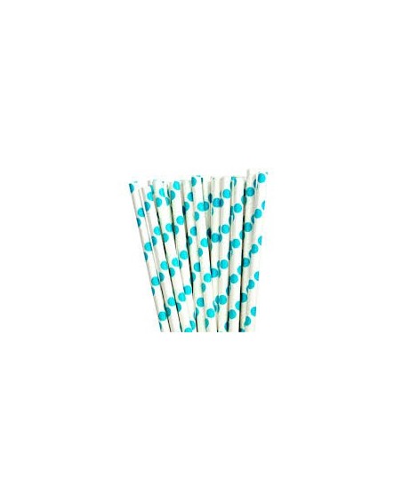 25 Aqua Polka Dots Paper Straws