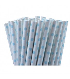 25 Light Blue Polka Dots Paper Straws