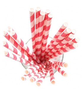 24 Red Striped Paper Straws
