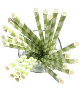 24 Green Striped Paper Straws