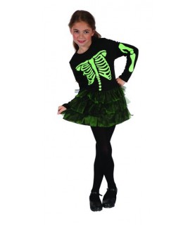 Green SkeletonGirl Costume for kids 5-6 years