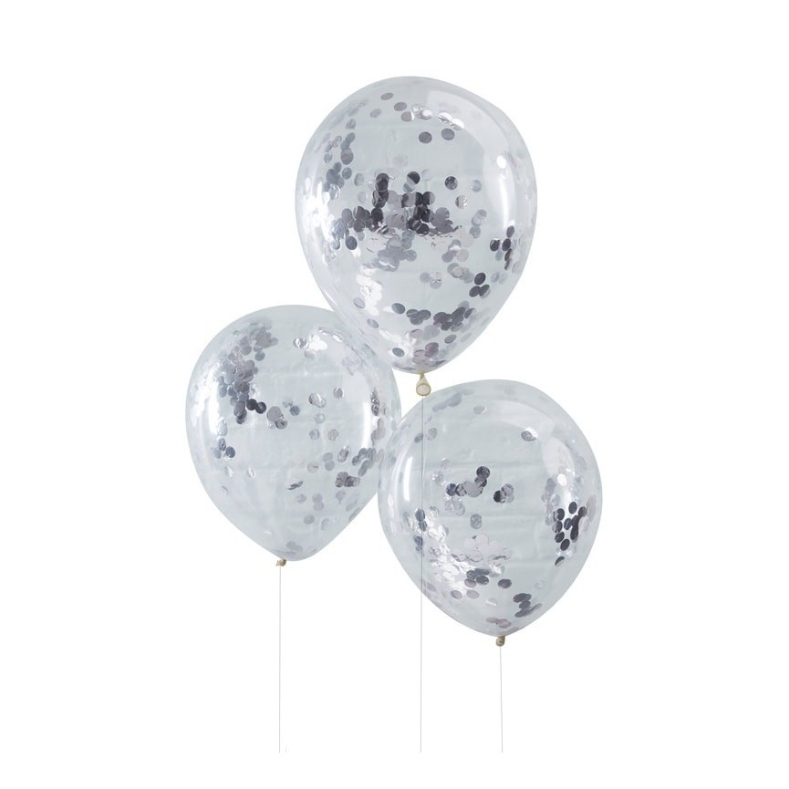 5 Silver Konfetti-Luftballons