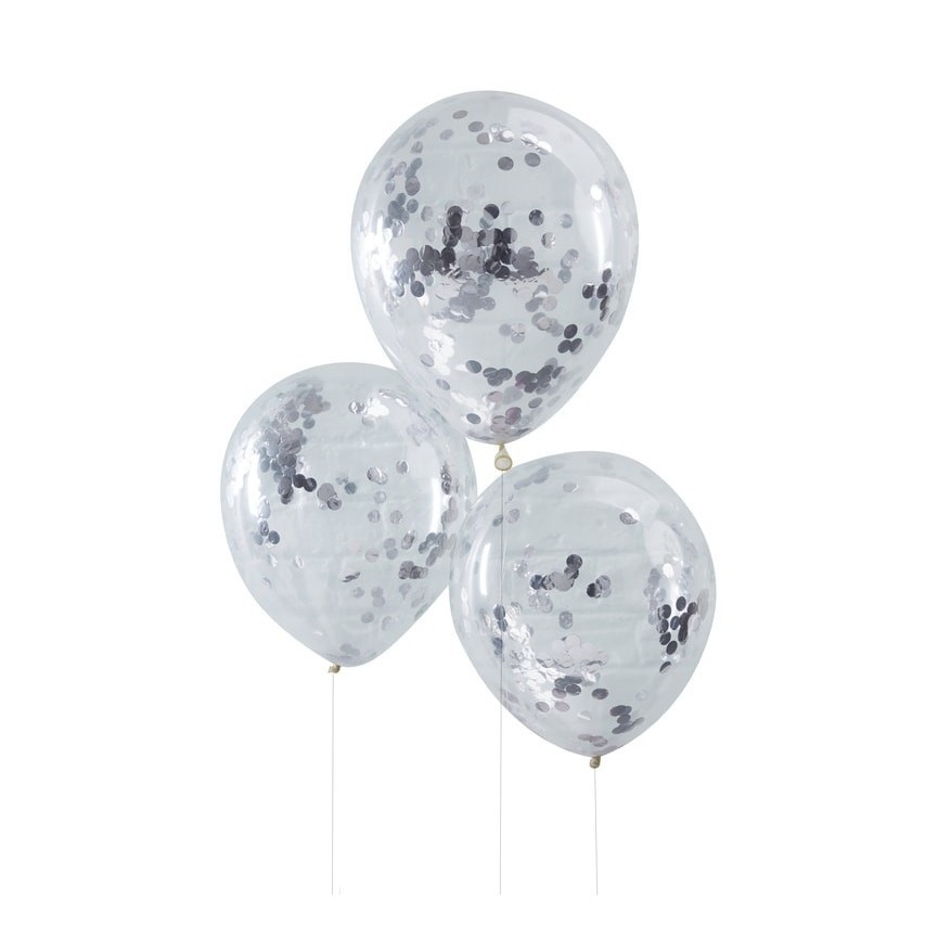 5 Silver Confetti Balloons