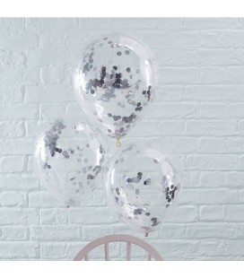 5 Silver Konfetti-Luftballons
