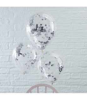 5 Silver Confetti Balloons