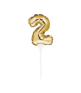 Mini Gold Balloon Number 2 Cake Topper