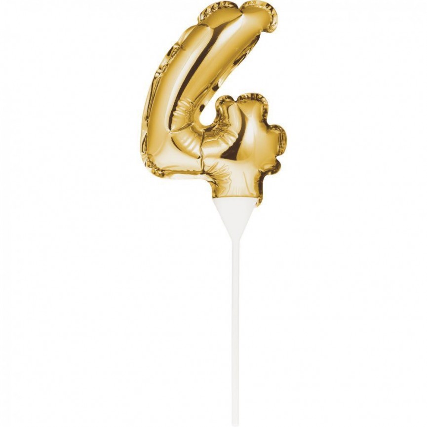 Mini Gold Balloon Number 4 Cake Topper