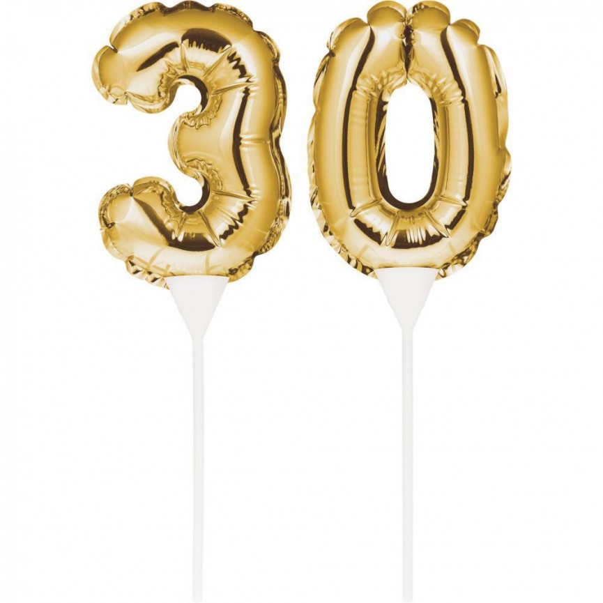 Mini Gold Balloon Number 30 Cake Topper