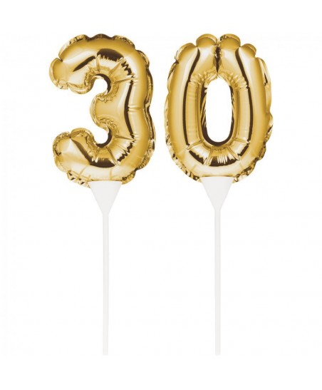 Mini Gold Balloon Number 30 Cake Topper